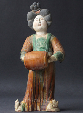 唐三彩仕女陶瓷复古胖妞古董收藏电视柜玄关书架摆件中式手工礼品