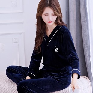 秋冬珊瑚绒睡衣女春季 长袖 保暖休闲红色金丝绒家居服性感韩版 套装