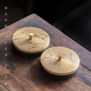 问心堂鎏金砚台原石火锅砚台玉山罗纹砚石带盖墨盒天然水波纹砚台