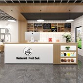 简约咖啡奶茶店饭厅零食店宠物店甜品店咖啡店前台转角吧台收银柜