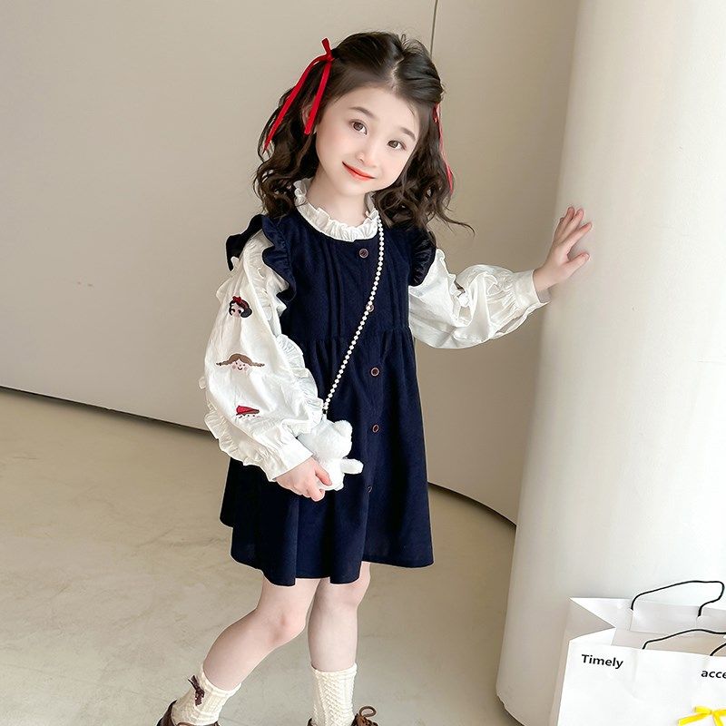 女童春秋裙子套装春装2025新款儿童洋气春季连衣裙宝宝丸子两件套