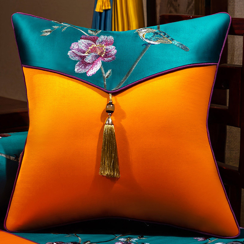 新中式抱枕靠垫套沙发靠背垫靠枕办公室护腰古典大号床头腰枕含芯