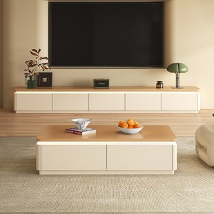 原木风茶几客厅家用实木茶台奶油风小户型茶桌2025新款轻奢高级感