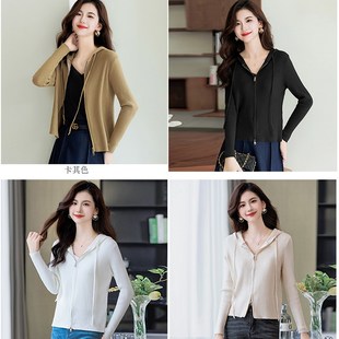 秋冬女装2024新款连帽拉链长袖针织衫小个子洋气短款开衫毛衣外套