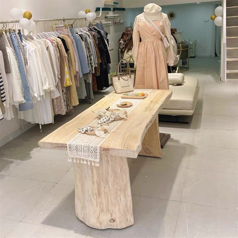 北欧原木桌子服装店饰品鞋包摆放中岛流水台展示长桌实木办公大板