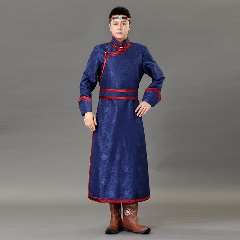 蒙古族服装男长款蒙古袍四季长袖蒙古元素长袍少数民族舞台表演服