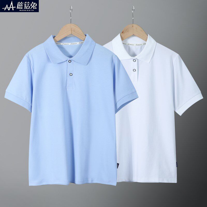 男童短袖t恤polo领夏季薄款中大童儿童白色短袖t恤学生班服胖男孩