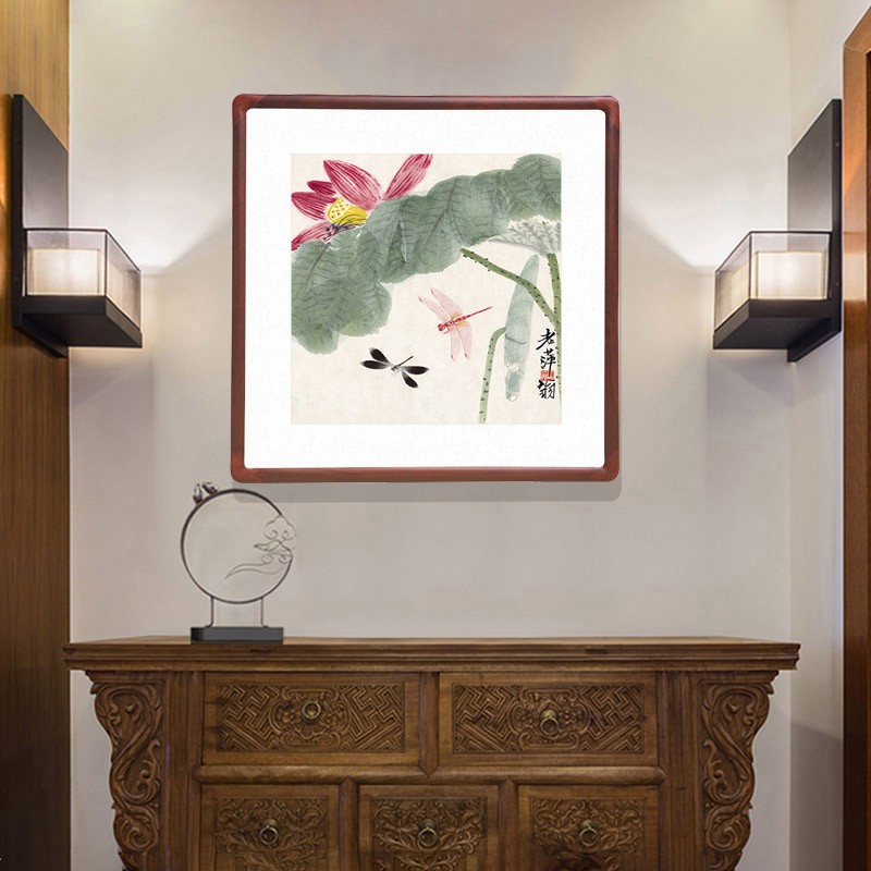 国画斗方花鸟画已装裱实木框客厅玄关壁画餐厅挂画齐白石可惜无声