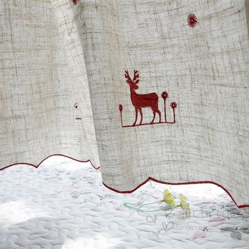 圣诞麋鹿咖啡帘厨房小窗帘飘窗半帘卡通成品短帘隔断帘门帘橱柜帘,居家布艺,成品窗帘,淘宝优惠券,粉丝福利购,淘宝优惠卷