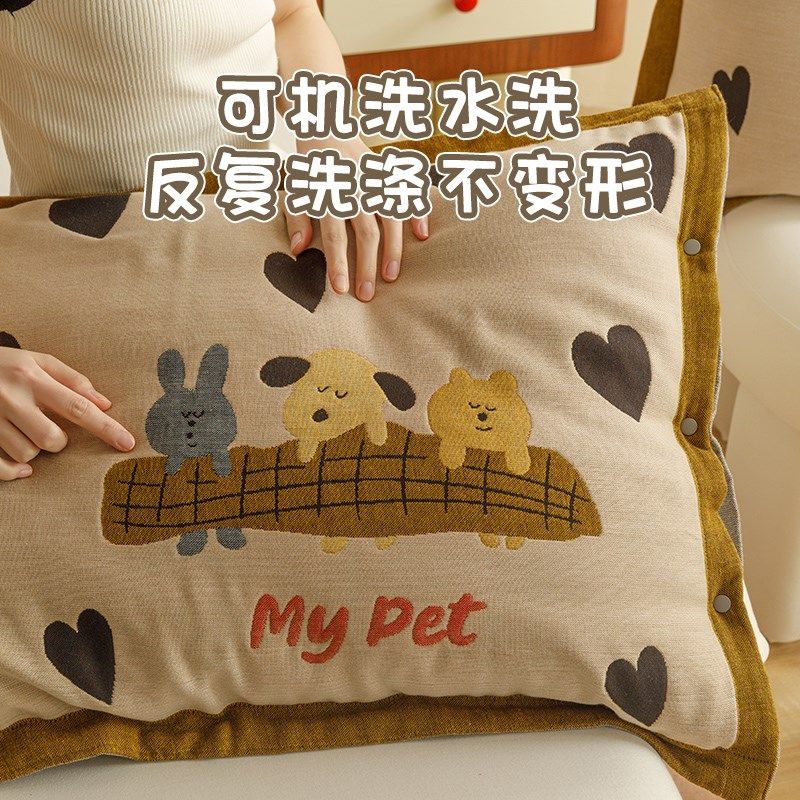 纯棉纱布枕套一对装全棉成人家用按扣式48x74儿童学生吸汗枕头套.