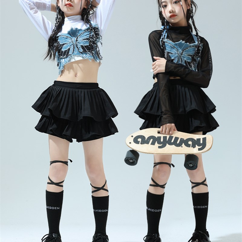 女孩爵士舞服装少儿走秀街舞潮装牛仔蝴蝶少儿嘻哈hiphop表演出服