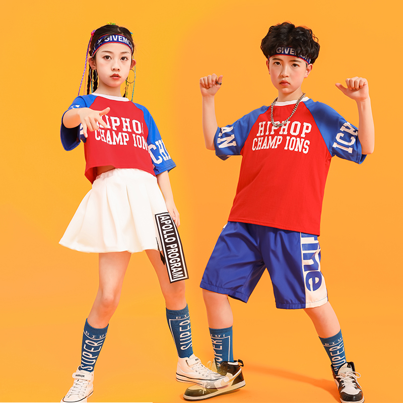 六一儿童爵士舞演出服嘻哈潮服男童街舞套装女童啦啦队表演服装HP