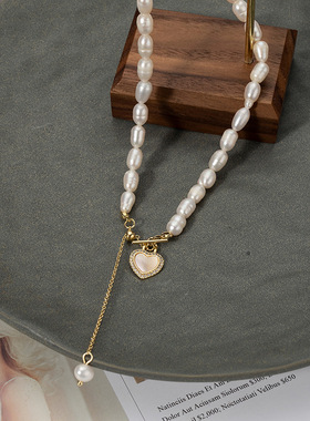 天然贝壳淡水珍珠项炼女 轻奢小众设计感时尚锁骨颈炼2023年新款