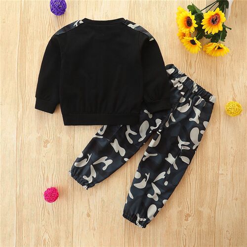 极速boys casual suit sweater camouflage pants two piece set