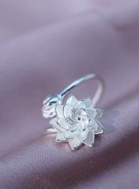 苗乐小银匠足银戒指 苗乐足银莲花可转动戒指苗族工艺手工素款