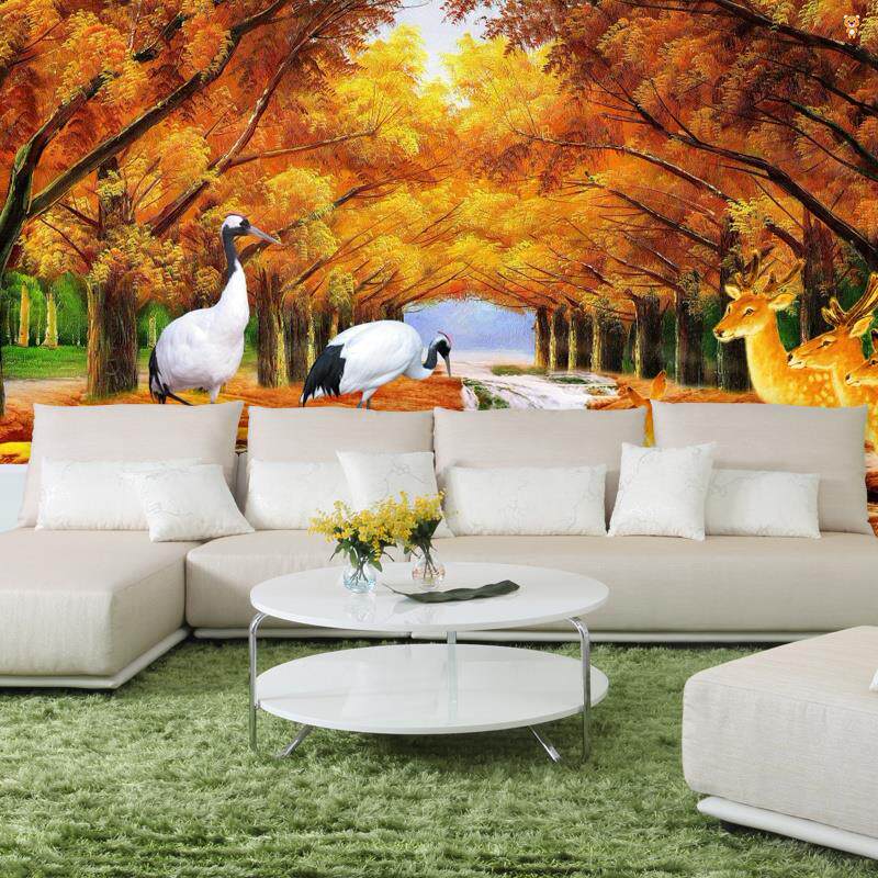 。3D立体森林空间延伸壁画山洞海景壁纸餐厅酒吧酒店墙布大自然风