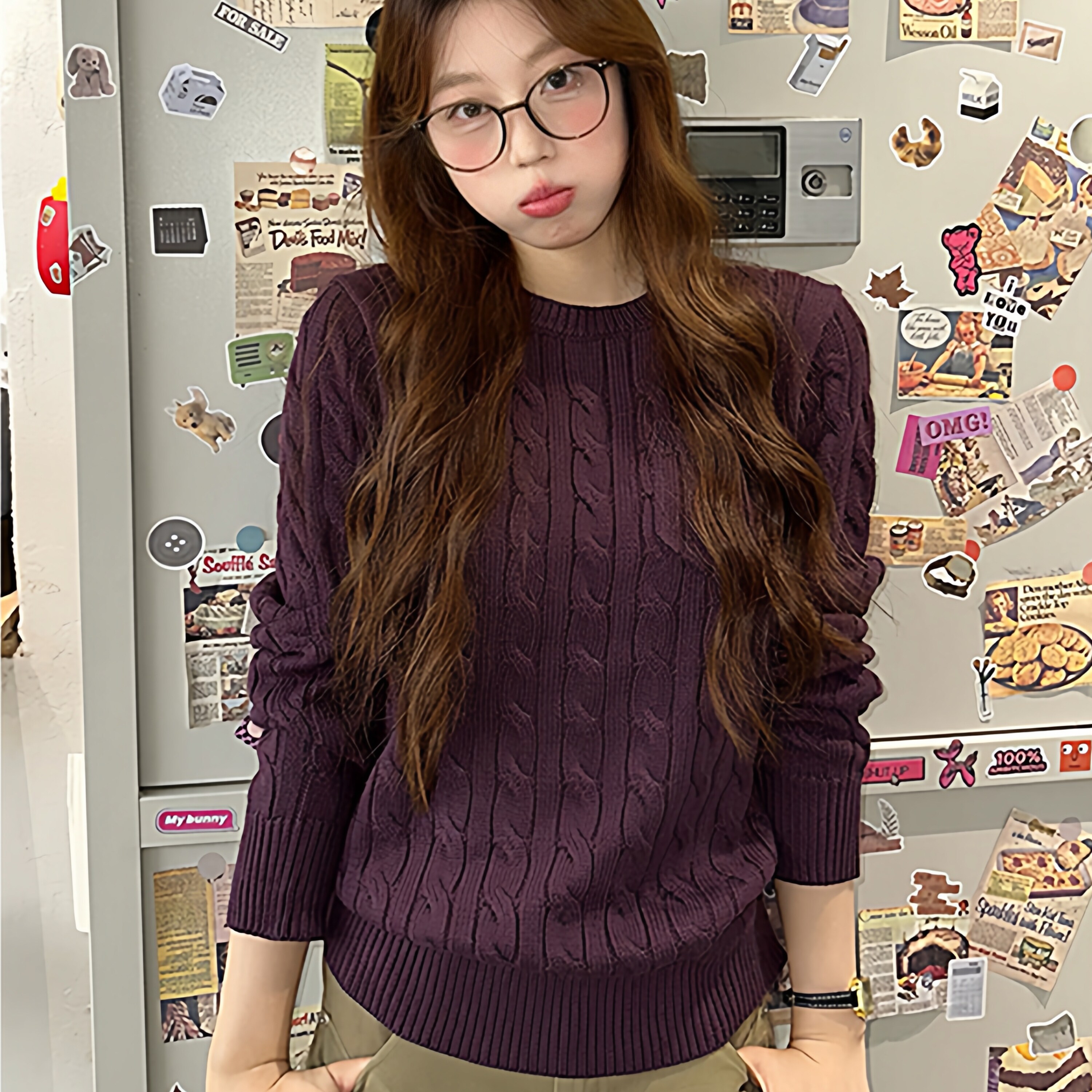 慵懒风软糯紫色毛衣女秋冬新款