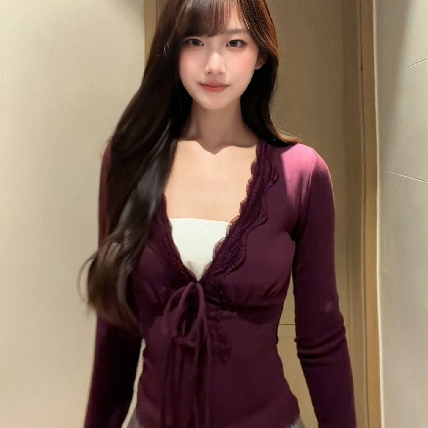 韩系纯欲风蕾丝V领长袖打底衫T恤女秋冬新款修身显瘦时尚穿搭上衣,女装/女士精品,T恤,淘宝优惠券,粉丝福利购,淘宝优惠卷