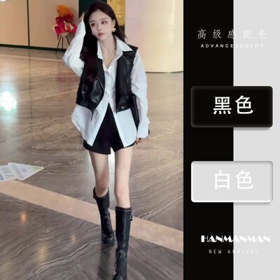 秋季流行穿搭一整套新款2025韩系休闲风气质衬衫马甲短裤三件套装