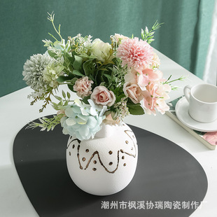 创意简约插花干花花艺摆件 网红白色艺术花瓶轻奢陶瓷北欧风格