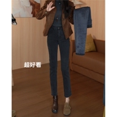 烟灰 2025新款 加绒牛仔裤 QiQi 女秋冬小个子弹力九分烟管裤 1121