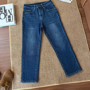 女秋冬小个子弹力九分烟管裤 QiQi 加绒牛仔裤 2025新款 1121 蓝雾