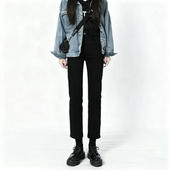 黑烟管 直筒九分牛仔裤 四季 QiQi 款 窄版 女弹力中高腰休闲 2305