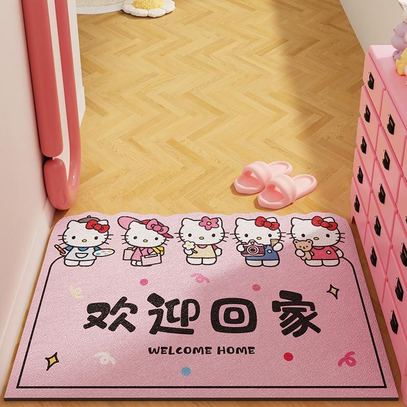 卡通凯蒂猫丝圈入户门地垫家用门口进门脚垫玄关防滑耐脏地毯门垫