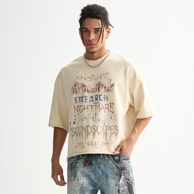 美式印花短宽T恤男士短袖重磅T