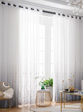 2020年新款流行客厅窗帘双层带纱一体阳台渐变窗纱纱帘透光不透人
