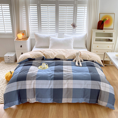 220x240cm一米五八全棉灰色条纹格子180*220被罩纯棉被套单件男生