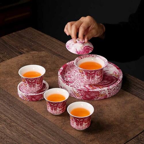 家用高档陶瓷悬停旋转三才盖碗送人礼品功夫茶具泡茶碗敬茶碗茶杯