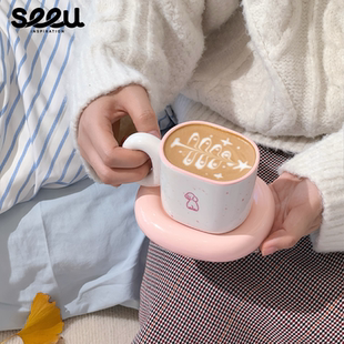 seeu芝士蛋糕马克杯碟套装陶瓷小狗咖啡杯水杯早餐杯牛奶杯270ml