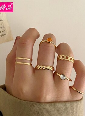 极速hot sale chain finger rings simple retro joint ring 6pcs