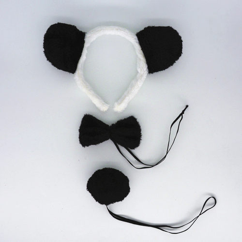 Anak-anak Lembut Kartun Hewan Panda Ikat Kepala Ekor Dasi Ku