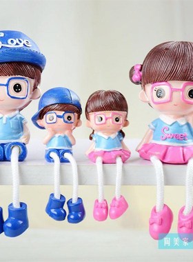 简约欧式客厅四口之家人物树脂娃娃工艺品小摆件创意吊脚装饰卡通