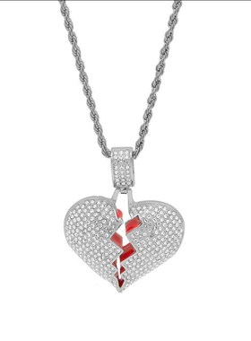 嘻哈项链吊坠破碎的心心碎欧美男女爱心同款小鬼潮满说唱钻个性男