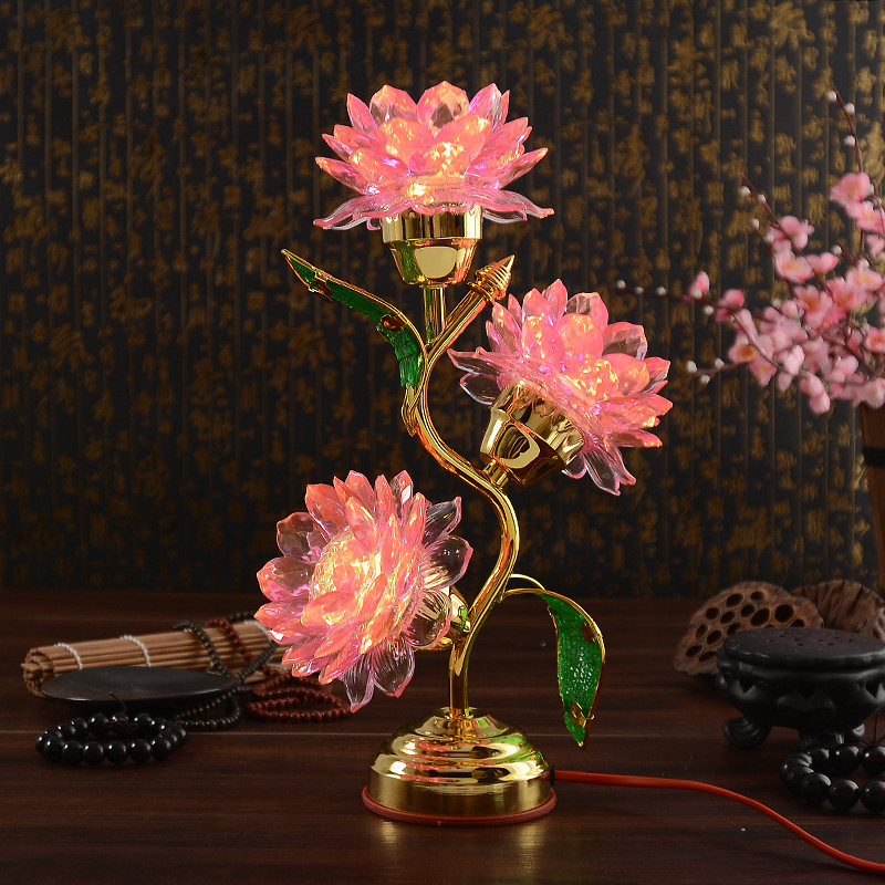 供佛莲花灯长明灯佛具用品佛前供灯招财神灯观音佛供灯莲花灯一对