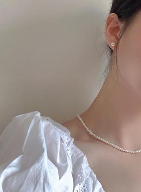 珍珠项链天然链锁骨巴洛克不女规则颈链淡水小众感轻奢14k金小粒