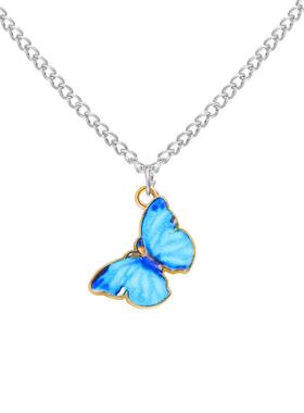 极速Gradient butterfly necklace color couple clavicle chain