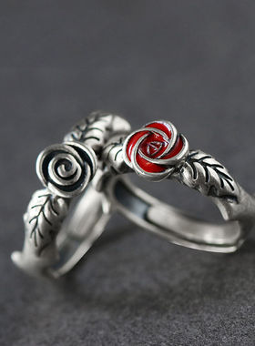 -Retro simple rose couple ring men and women personality tem