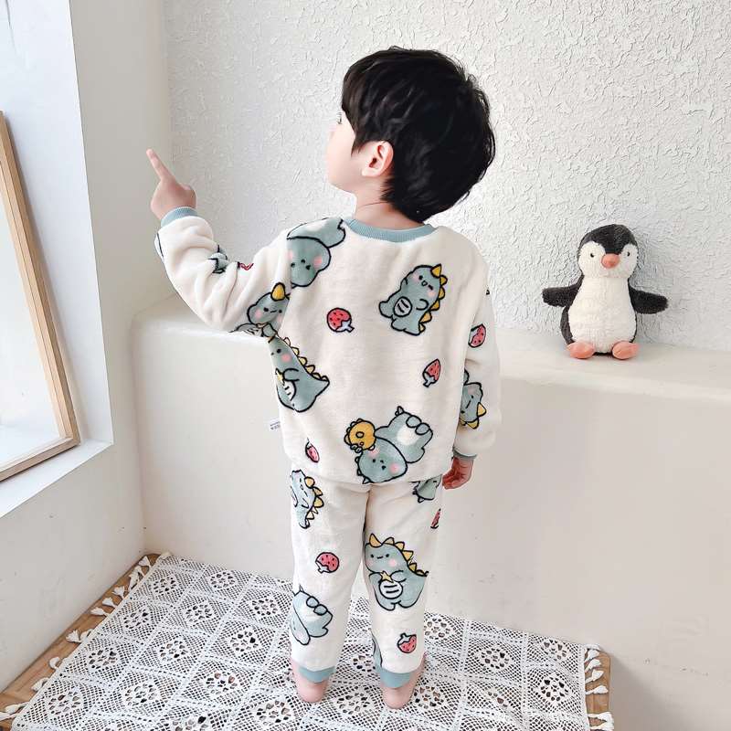 男童法兰绒睡衣2022新款秋冬季加绒男孩宝宝珊瑚绒冬款儿童家居服