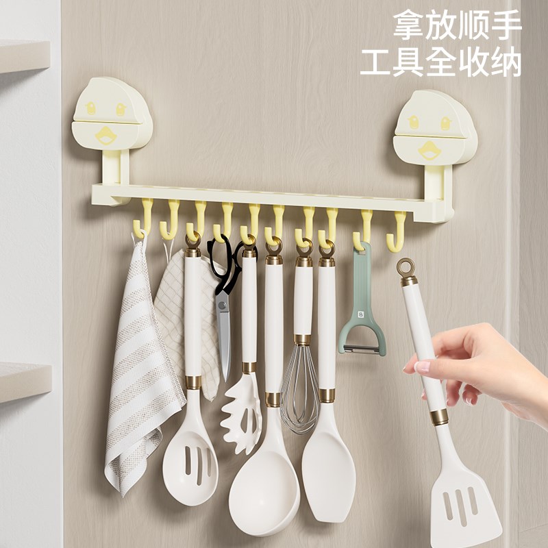 好货多巴胺吸盘厨房挂钩架免打孔勺子锅铲置物架多功能挂架厨具收图片