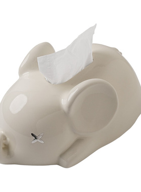 大象陶瓷纸巾盒创意客厅档轻奢餐桌茶几抽纸盒家用桌面装饰摆设