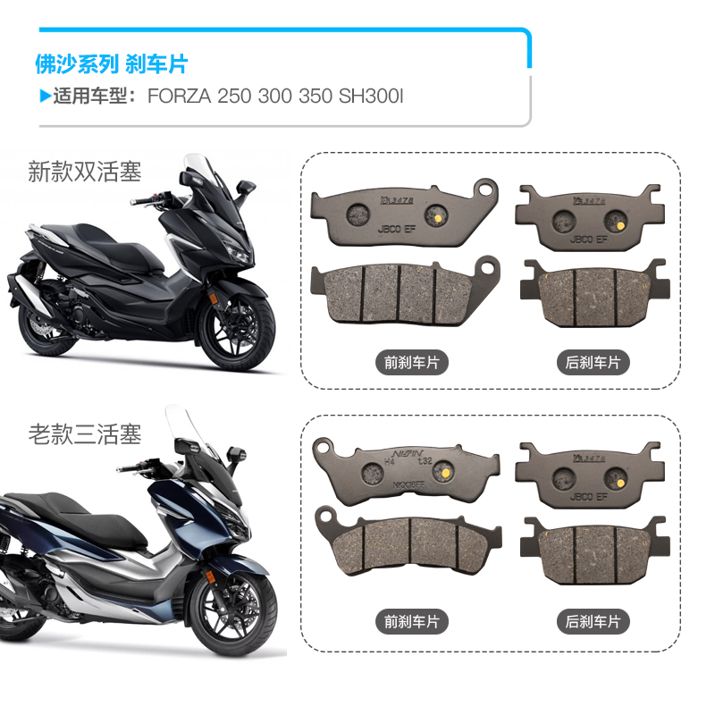 NSS350佛沙Forza 250 300 350 SH300I本沺摩托车前后刹车片碟刹皮
