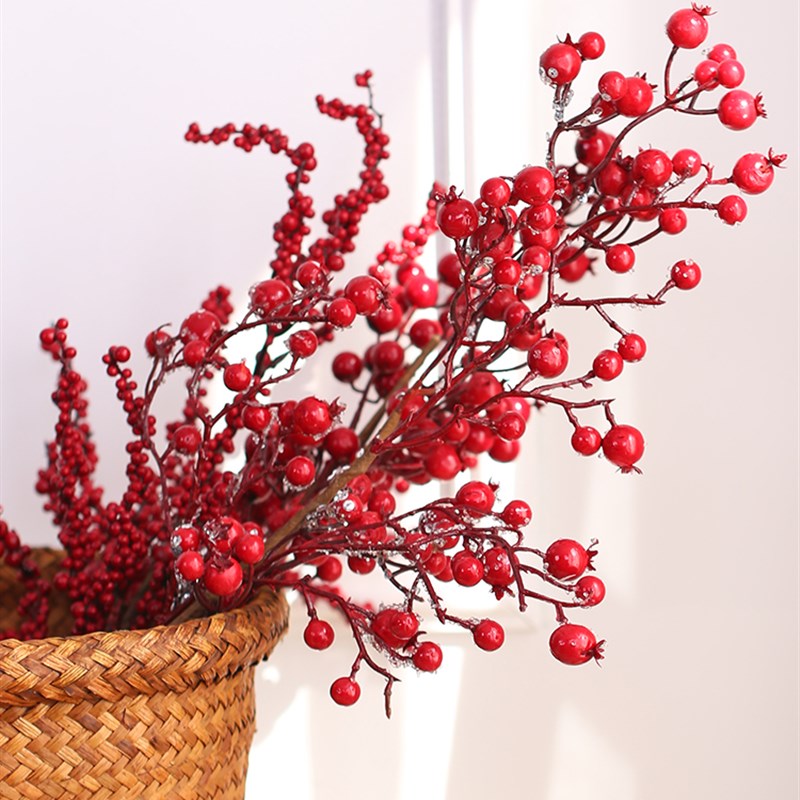 圣诞节装饰品圣诞树diy插枝仿真花束发财果红果干花场景布置摆件