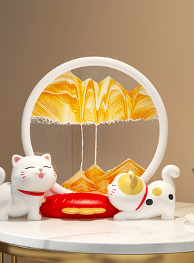 柿柿如意招财猫流沙画沙漏摆件客厅桌面装饰酒柜家居饰品乔迁礼物