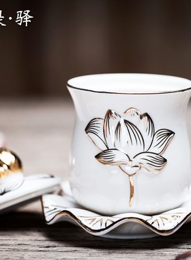 精品白玉瓷莲花杯 佛前圣水杯陶瓷供佛杯大悲水供杯 佛具大中小