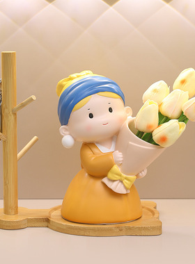 创意珍珠女孩花瓶摆件插花假花玄关客厅电视柜酒柜桌面家居装饰品