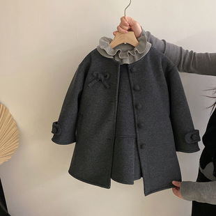女童加绒羊毛呢子大衣+背心裙套装25年冬年货儿童中长款小香外套